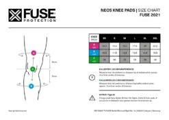 Genouillères FUSE Neos Knee -Cult Soldes FUSE MY21 size chart neos knee pads 1024x1024
